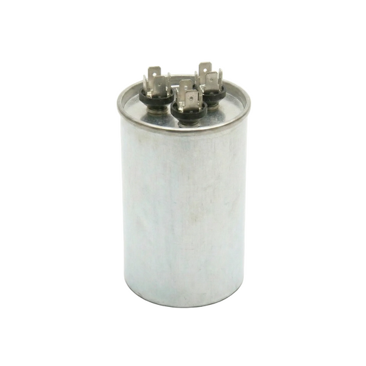 Cylindrical metal capacitor on a white background