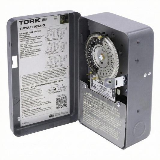 Time clock with detailed label on a white background