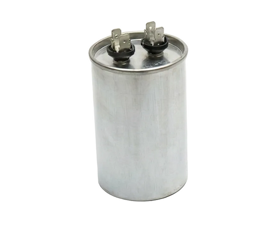 Cylindrical metal capacitor on a white background